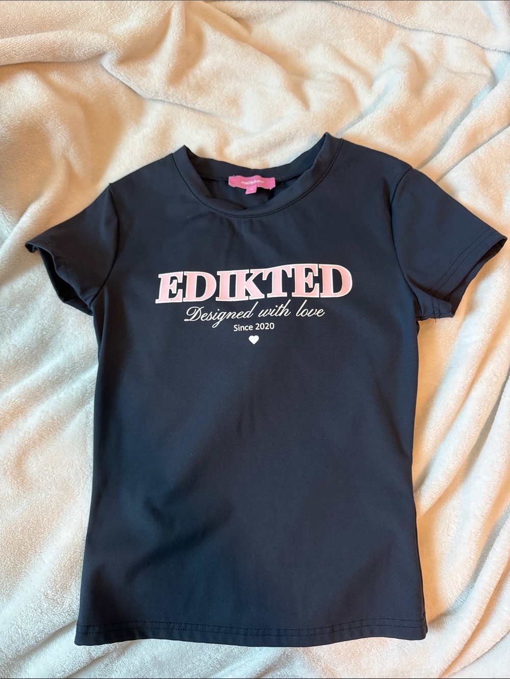 Edikted Black Crop Tee with Pink Logo